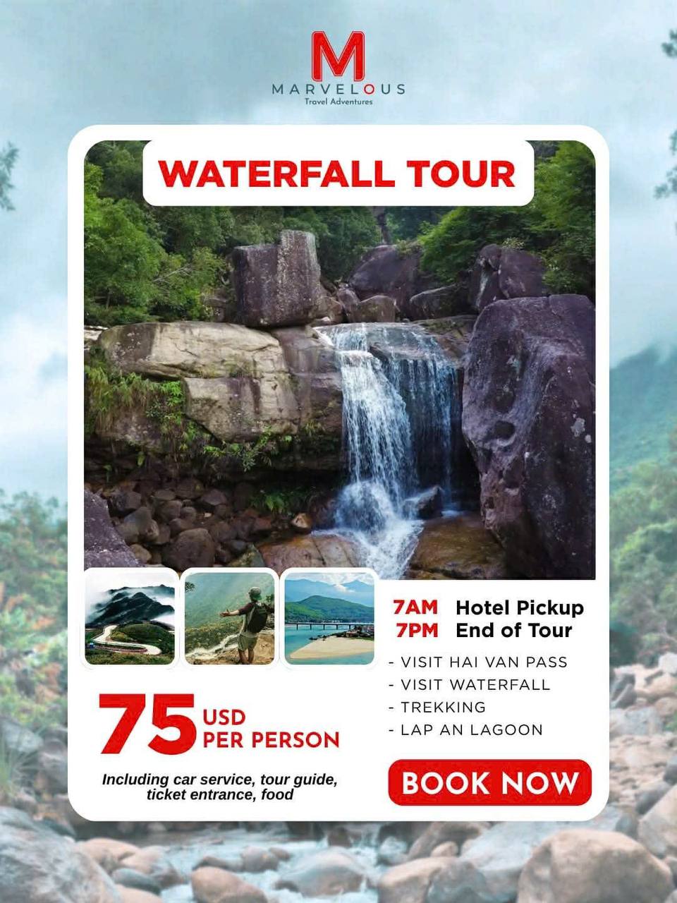 Waterfall & Hai Van Pass Tour flyer