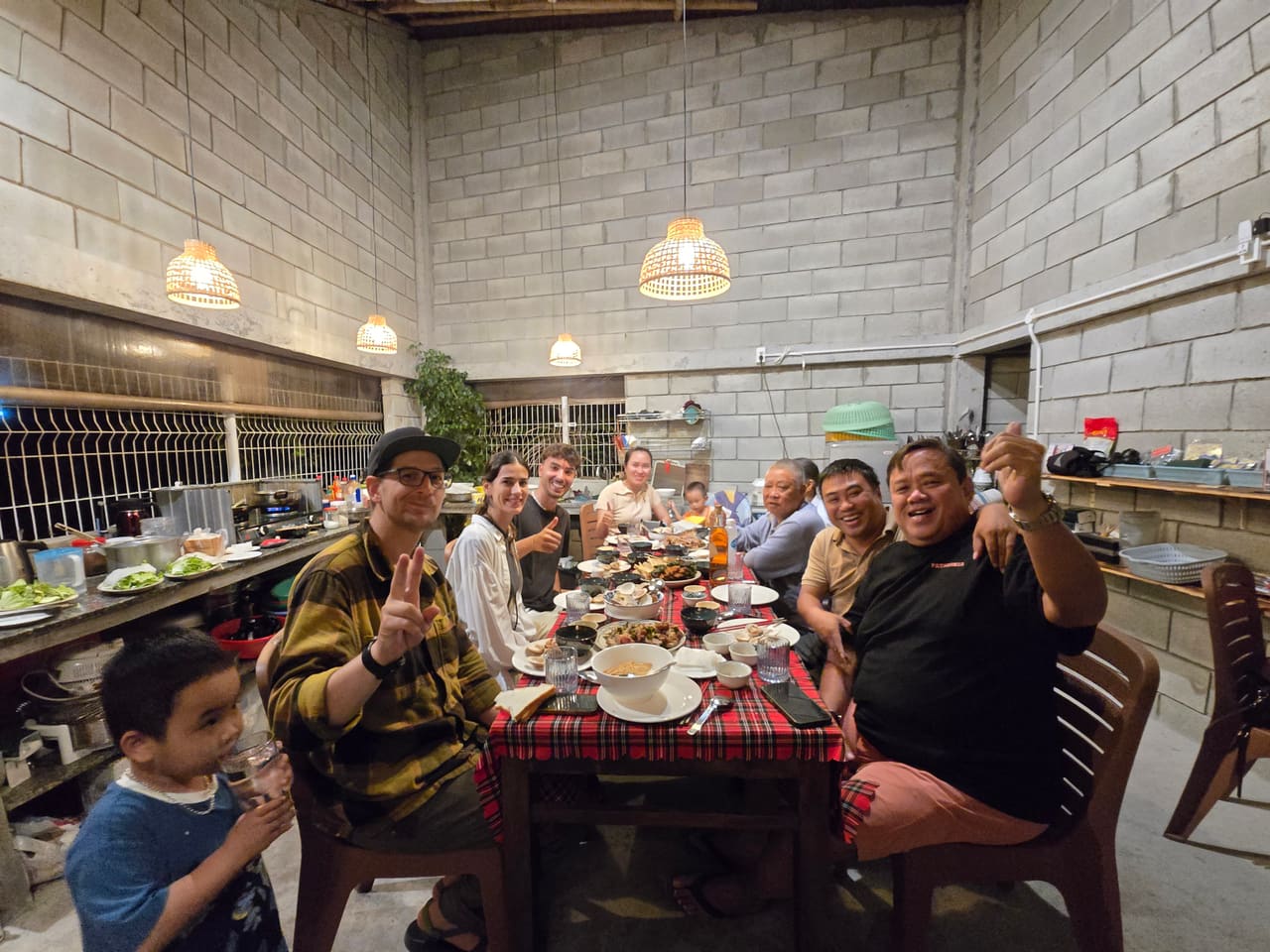 A group sharing dinner at a local restaurant