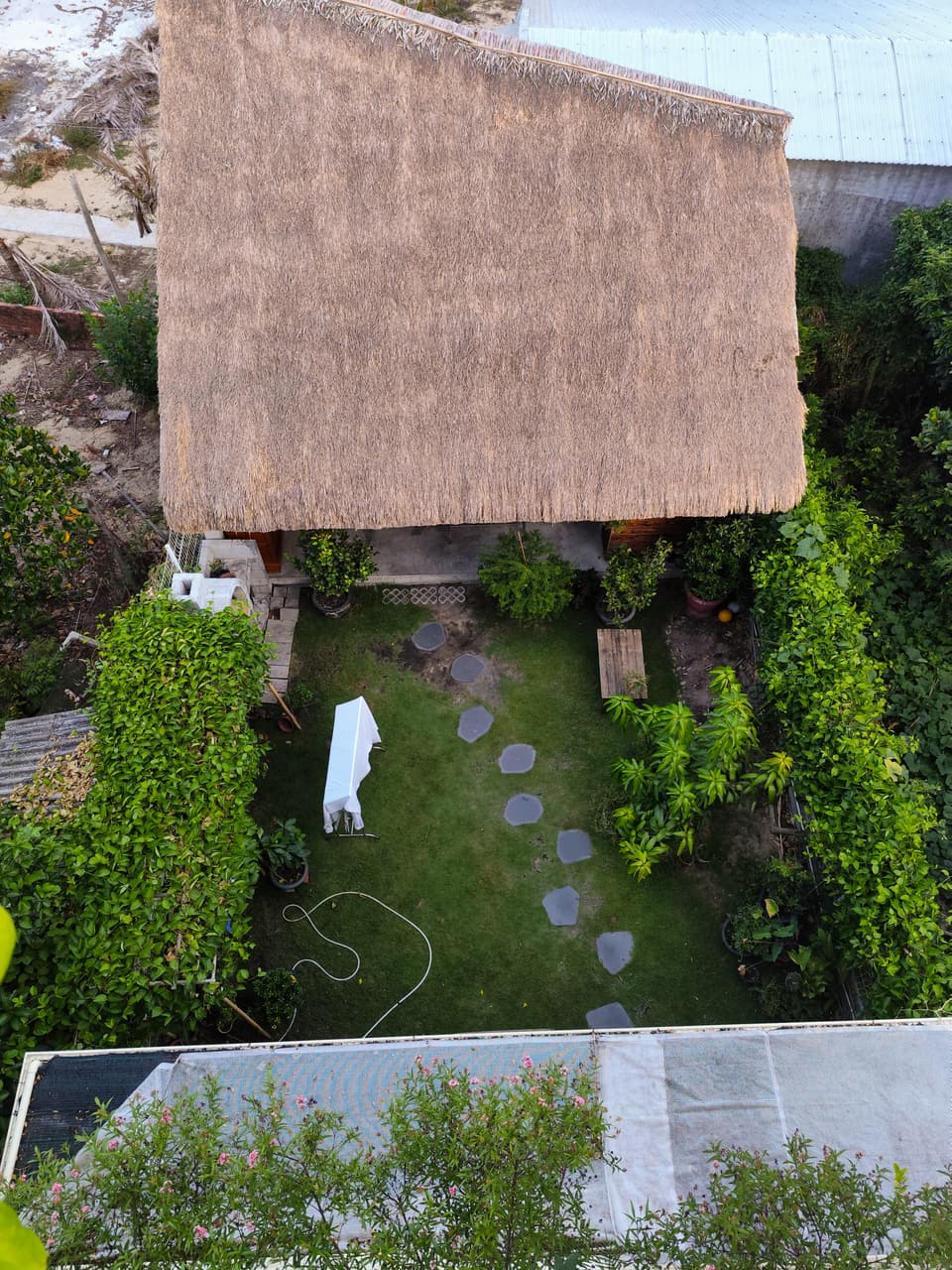 The garden and pavilion from above