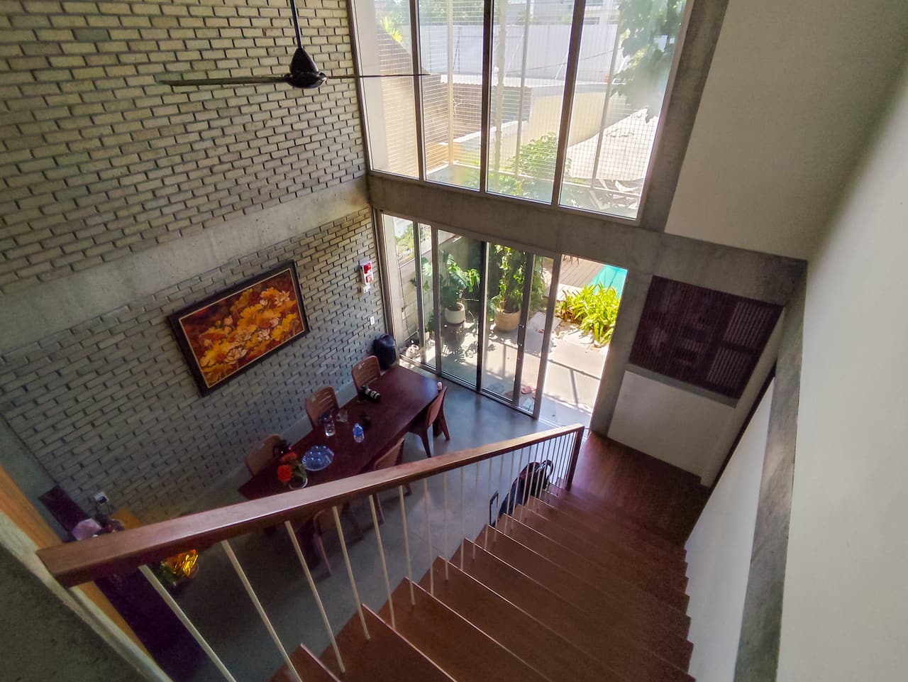 Looking down from the mezzanine stairs
